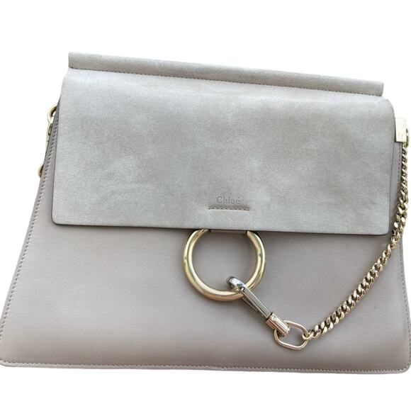 MSRP$1950 Chloe Faye Medium  Shoulder  Bag  Grey Leather/ Suede  Handbag - Picture 1 of 9